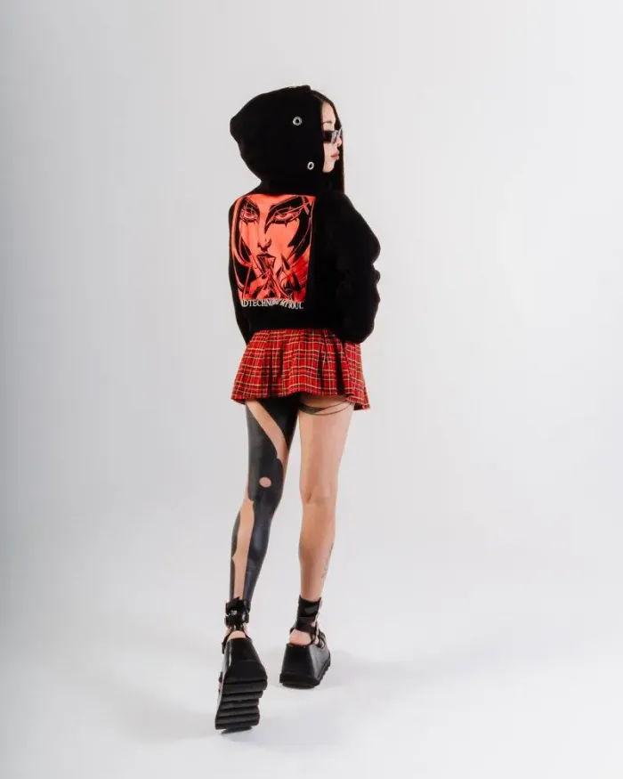 HARD TECHNO CROPPED HOODIE - Image 2